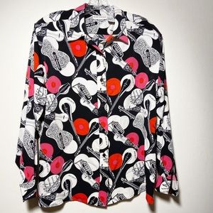 Vintage Martinique Women’s Long Sleeve Music Instruments Button up‎ Size Large